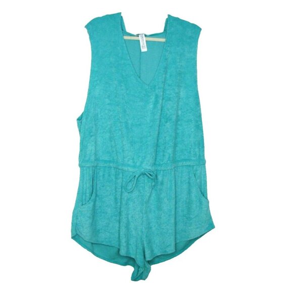 Forever 21 + Hooded V-Neck Romper Shorts Womens 2X Sleeveless Terry Cloth One Pc - Picture 1 of 9